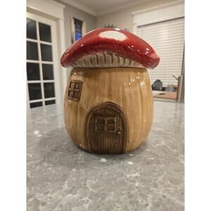 Fairy House Mushroom Cookie Jar/Canister. W/Rubber Seal On Lid